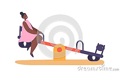 Joyful Black Girl Character Swinging On A Teeterboard on Playground, Capturing The Thrill And Freedom Of Play Vector Illustration
