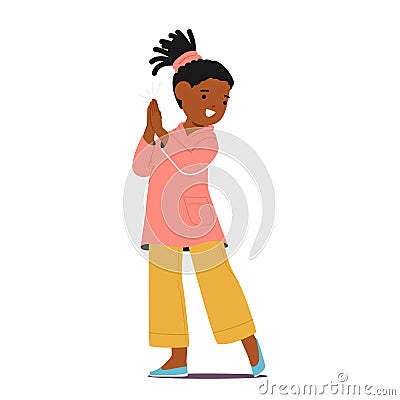 Joyful Black Little Girl Character Claps Her Hands With Glee, Her Eyes Sparkling With Delight, Vector Illustration Vector Illustration