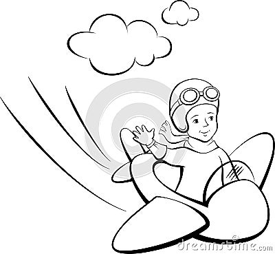 Joyful boy flying a toy plane Vector Illustration