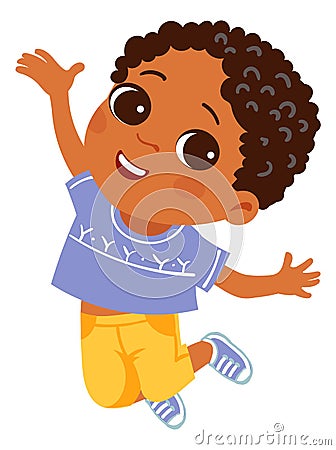 Joyful boy jumping. Excited happy kid. Cute cartoon character Vector Illustration