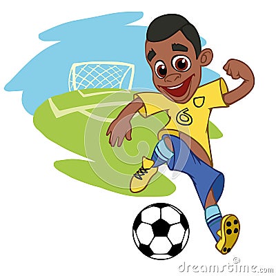 Joyful boy playing football Vector Illustration