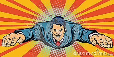 Joyful businessman flying, superhero Vector Illustration