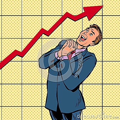 Joyful businessman growth chart Vector Illustration