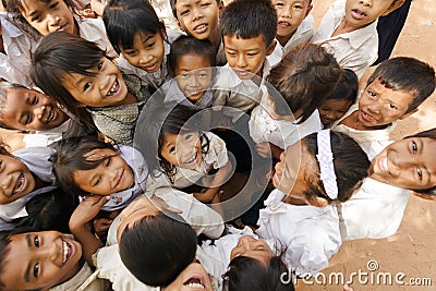 Joyful Cambodian kid group Editorial Stock Photo