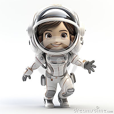 Joyful Cartoon Astronaut Child: Adorable Cosmic Adventure in a Miniature Space Suit with a Radiant Smile. Stock Photo