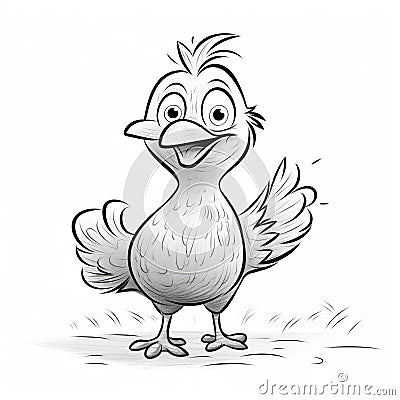 Joyful Cartoon Chicken: Cute And Simple Line Drawing For Kids Cartoon Illustration