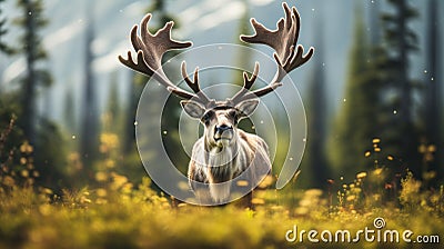 Joyful Celebration Of Nature: A Stunning Deer In The Grass Stock Photo