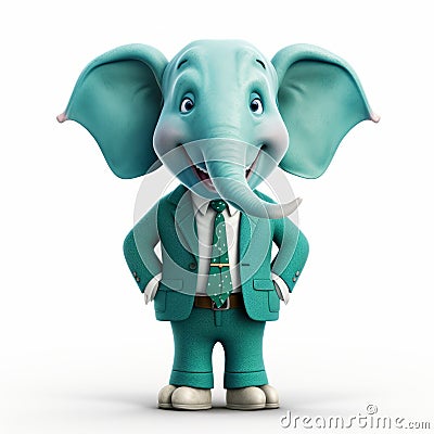 The Joyful And Charming Elephant In Teal And White Corporate Outfit Stock Photo