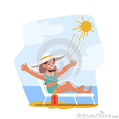 Joyful Child Protected With Skin Cream From Sunburn Ensuring Safety From Harmful Uv Rays, Promoting Healthy Skin Vector Illustration