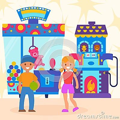 Joyful children game with children s automatic gadgets, arcade play with win winner, design, cartoon style vector Vector Illustration