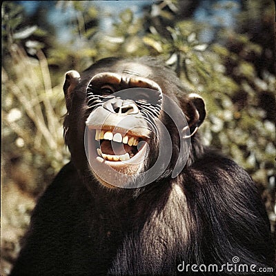 Joyful Chimp: A Portrait of a Laughing Chimpanzee - generative ai Stock Photo