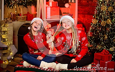 Joyful christmas. Friendly relations. Girls friends soulmates celebrate christmas. Happy holidays. Fun and cheer. Best Stock Photo