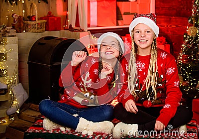 Joyful christmas. Friendship concept. Girls friends soulmates celebrate christmas. Happy holidays. Fun and cheer. Best Stock Photo