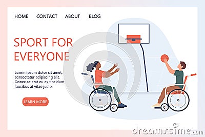 Joyful disabled people in wheelchair playing basketball. Vector Illustration