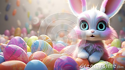 Joyful easter bunny organizing easter eggs Stock Photo