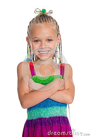 Joyful girl with crossed hands Stock Photo