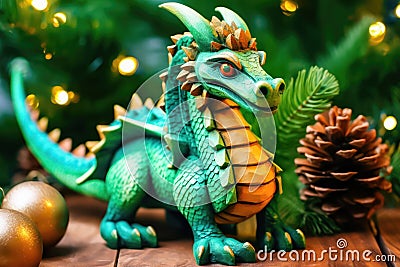 Joyful Green Dragon Toy - New Year 2024 Mascot - Generative AI Cartoon Illustration
