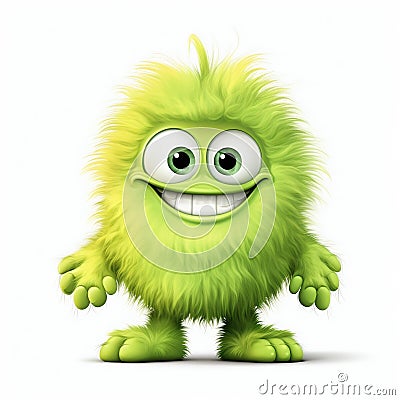 Joyful Green Furry Cartoon Monster. Generative ai Cartoon Illustration