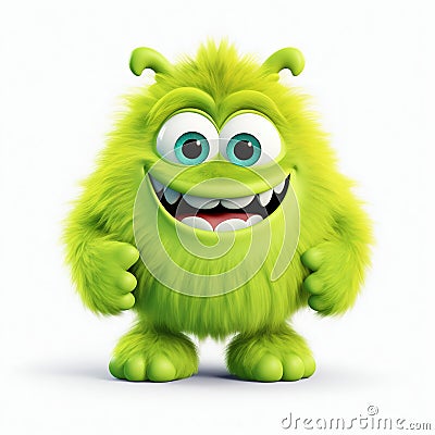 Joyful Green Furry Cartoon Monster. Generative ai Cartoon Illustration