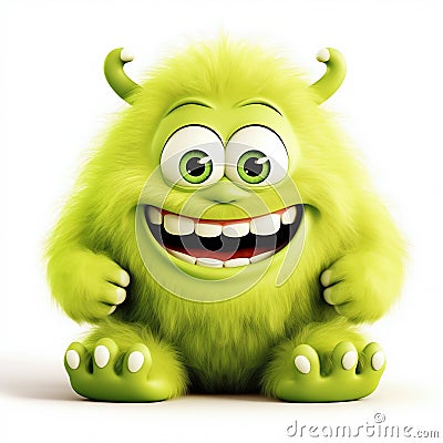 Joyful Green Furry Cartoon Monster. Generative ai Cartoon Illustration