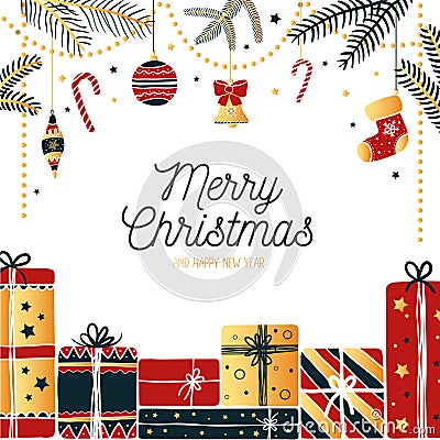 Joyful greeting card merry christmas joyful festive design Vector Illustration