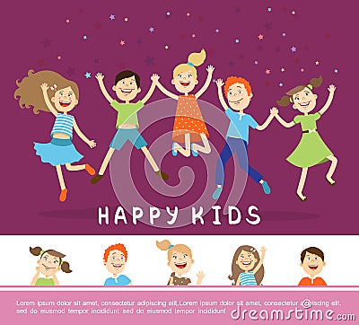 Joyful Happy Cute Children Concept Vector Illustration