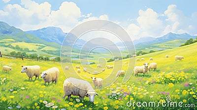 The Joyful Journey: A Heavenly Visual Novel of Sheep, Flowers, a Stock Photo