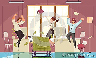 Joyful Jumping People Background Vector Illustration