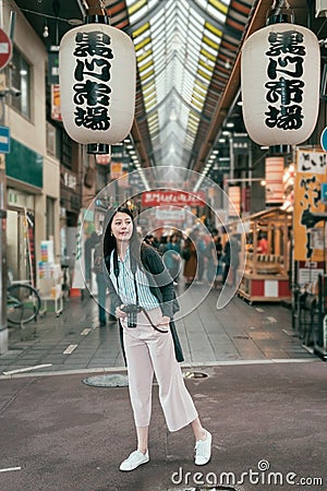 Joyful lady travel in japan concept Stock Photo