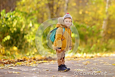 Joyful little boy ready for his first day at the preschool or in kindergarten after summer vacation Stock Photo