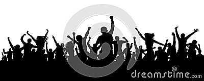 Joyful mob. Crowd cheerful people silhouette. Applause crowd. Happy group friends of young people dancing at musical party, concer Vector Illustration