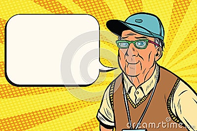 Joyful old man in a baseball cap Vector Illustration