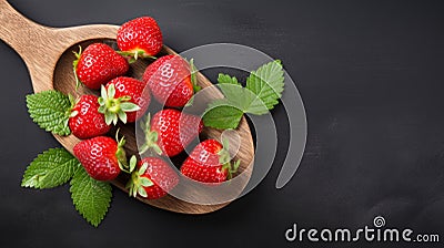 Joyful And Optimistic: A Close-up Of Strawberries On A Wooden Spoon Stock Photo