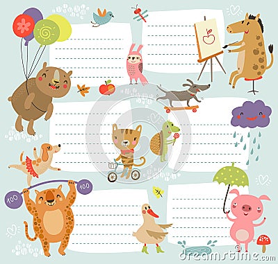 Joyful schedule background with cute characters Vector Illustration