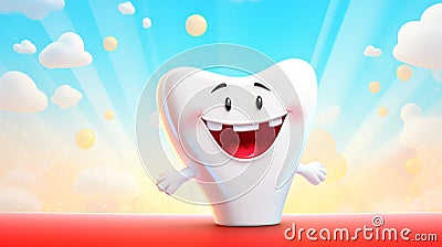 Joyful smiling tooth with cheerful eyes and mouth against vibrant backdrop Cartoon Illustration