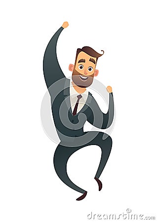 Joyful Successful businessman the winner jumping for joy Vector Illustration