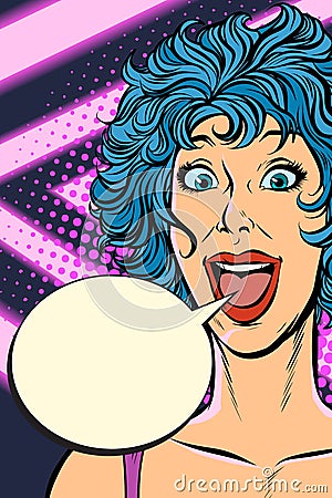 Joyful surprise woman. Girls 80s Vector Illustration