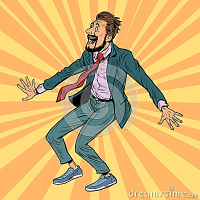 A joyful surprised businessman. Human positive emotions. Funny pose Vector Illustration