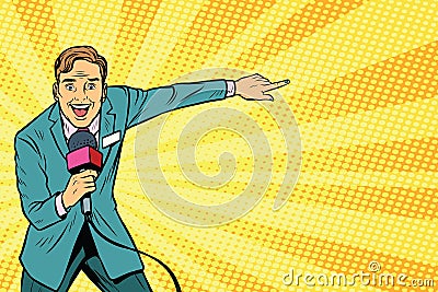 Joyful TV reporter broadcasts live Vector Illustration
