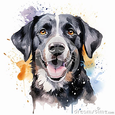 Joyful Watercolor Doggy Illustration on a White Backdrop Vector Illustration