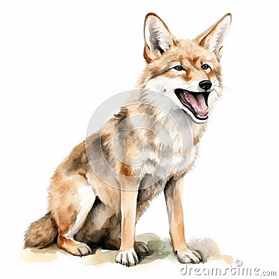 Joyful Watercolor Illustration Of A Sitting Wolf Cartoon Illustration