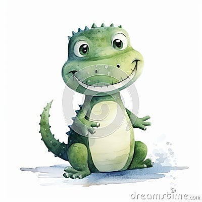 Joyful Watercolour Illustration Of A Tiny Crocodile Cartoon Illustration