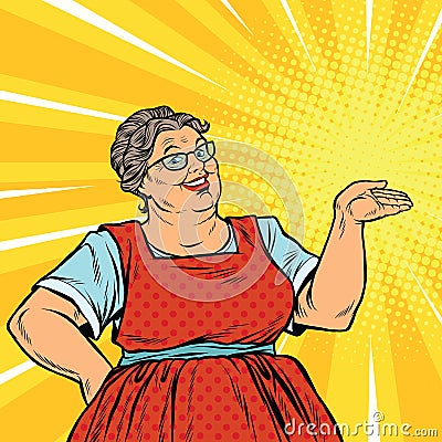 Joyful woman grandma promoter Vector Illustration