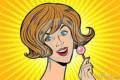 Joyful woman and Lollipop Vector Illustration