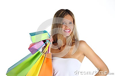 Joyful woman makes shopping Stock Photo
