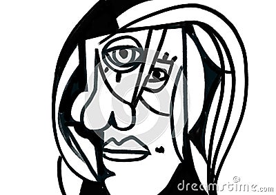 Joyful woman portrait painting cubism with Inspiration of Picasso line art painting Cubism movement. Energetic Watercolor with no Stock Photo