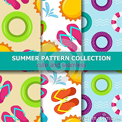 Joyfull summer pattern collection. Beach theme. Summer banner Vector Illustration