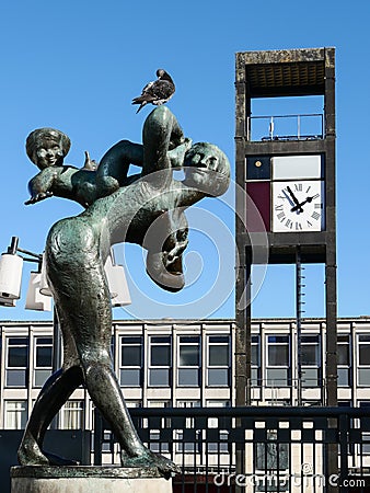 'Joyride' statue and Clock Tower, Stevenage Town Centre Editorial Stock Photo
