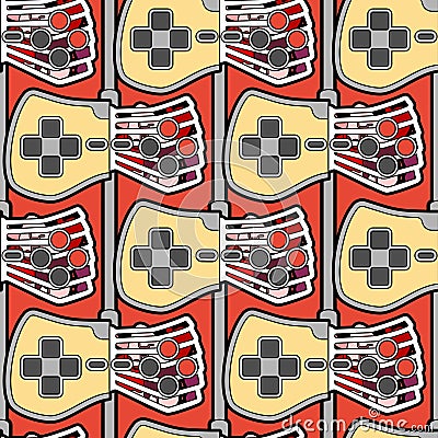 Joystick Anatomy pattern seamless. Gamepad with internal organ background. Retro Video game controller and bones texture Vector Illustration