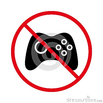 Joystick Ban Black Silhouette Icon. Forbidden Gamer Video Game Zone Pictogram. Prohibited Game Pad Console Red Stop Vector Illustration